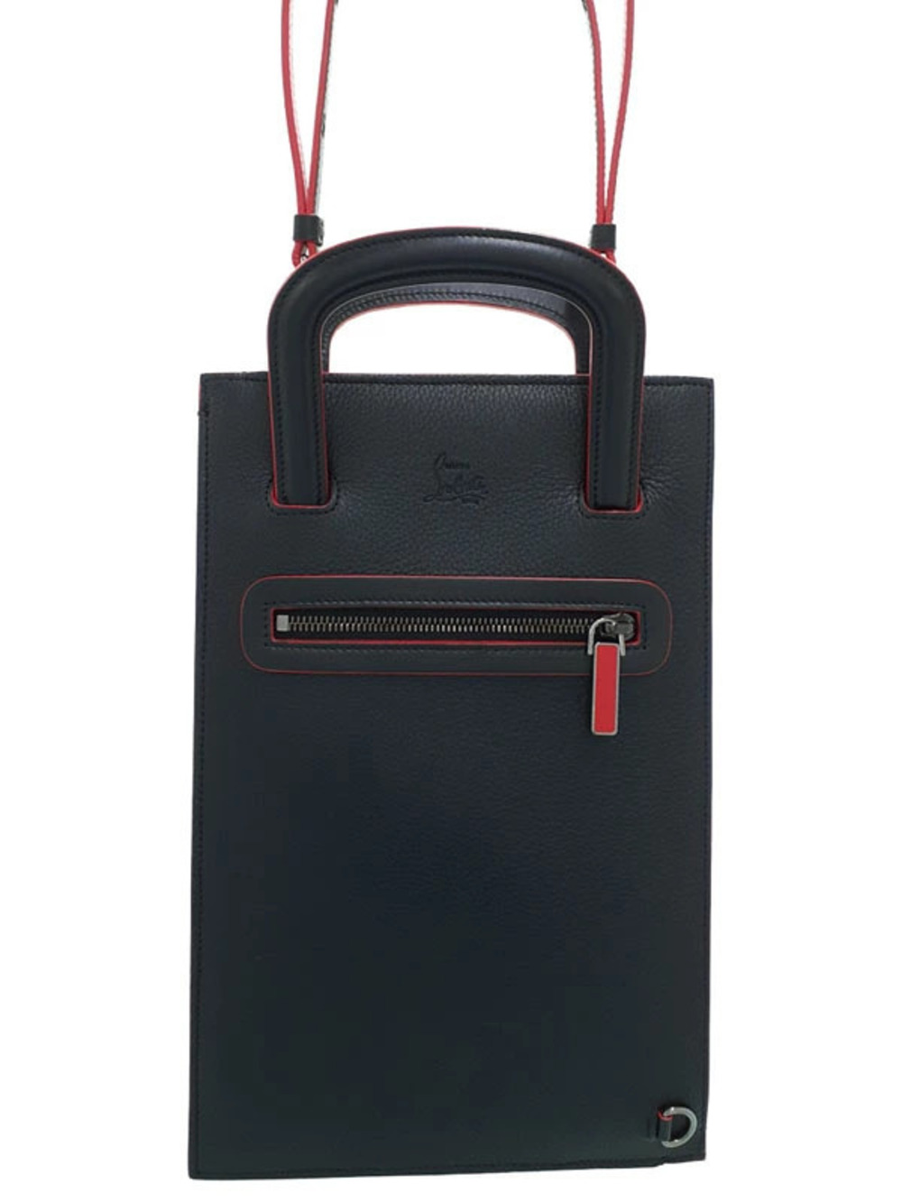 Christian Louboutin black calfskin Trictrac portfolio bag top handles zip